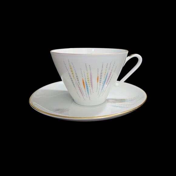 Edelstein Bavaria 21540 Cup & Saucer Set of 4 MCM Starburst Gold Trim - Picture 2 of 8